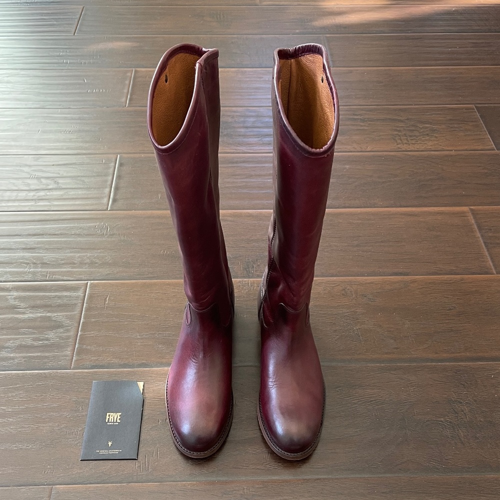 NIB! Frye Melissa Button 2 Knee-High Boots Wine Extended Sz 7M